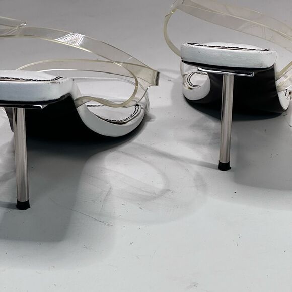 ASOS Design White Square Toe Stilleto Heel Invisible Strap Shoes ,Chrome heels - Picture 13 of 13